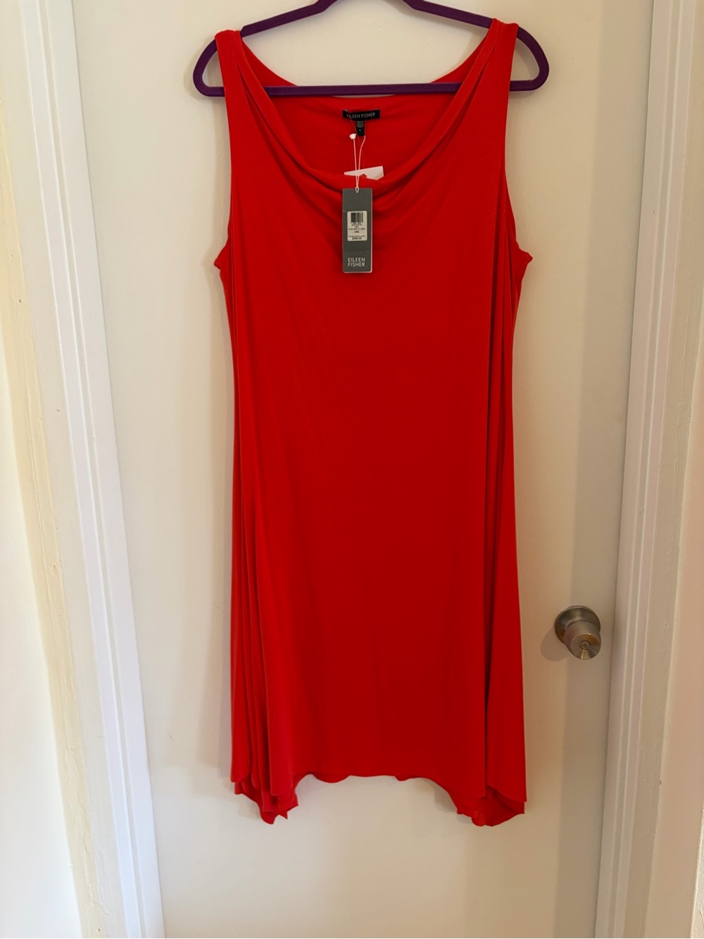 Eileen Fisher Bold Red Sleeveless Draped Tank Dress LARGE